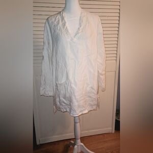 Et’Lois 100% Linen White V- Neck 3/4 Length Sleeve Tunic Size L